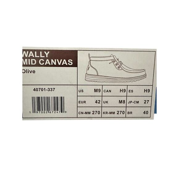 Hey Dude Men\'s Wally Mid Canvas Olive Men Shoes size 9 main image 5